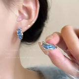 DAIIIBABYYY  -  Y2K Blue Color Buckle Stud Earrings for Women 2024 Ins Korean Fashion Kpop Irregular Hoop Earring Jewelry Party Gift