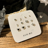 DAIIIBABYYY  -  Sweet Y2K Blue Aurora Rhinestone Heart Star Moon Stud Earrings Set Women Korean Fashion Butterfly Earring Jewelry Gift
