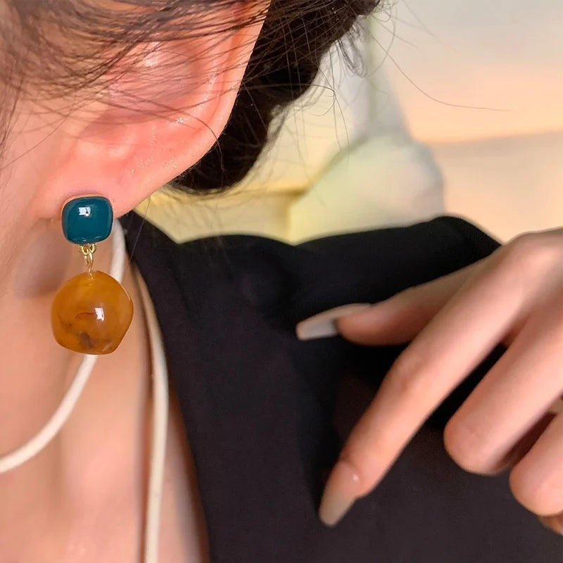 DAIIIBABYYY  -  Sapphire Amber Pendant Earrings Retro Personalized Fashion Women's Earrings Festival Party Girls Jewelry Gifts