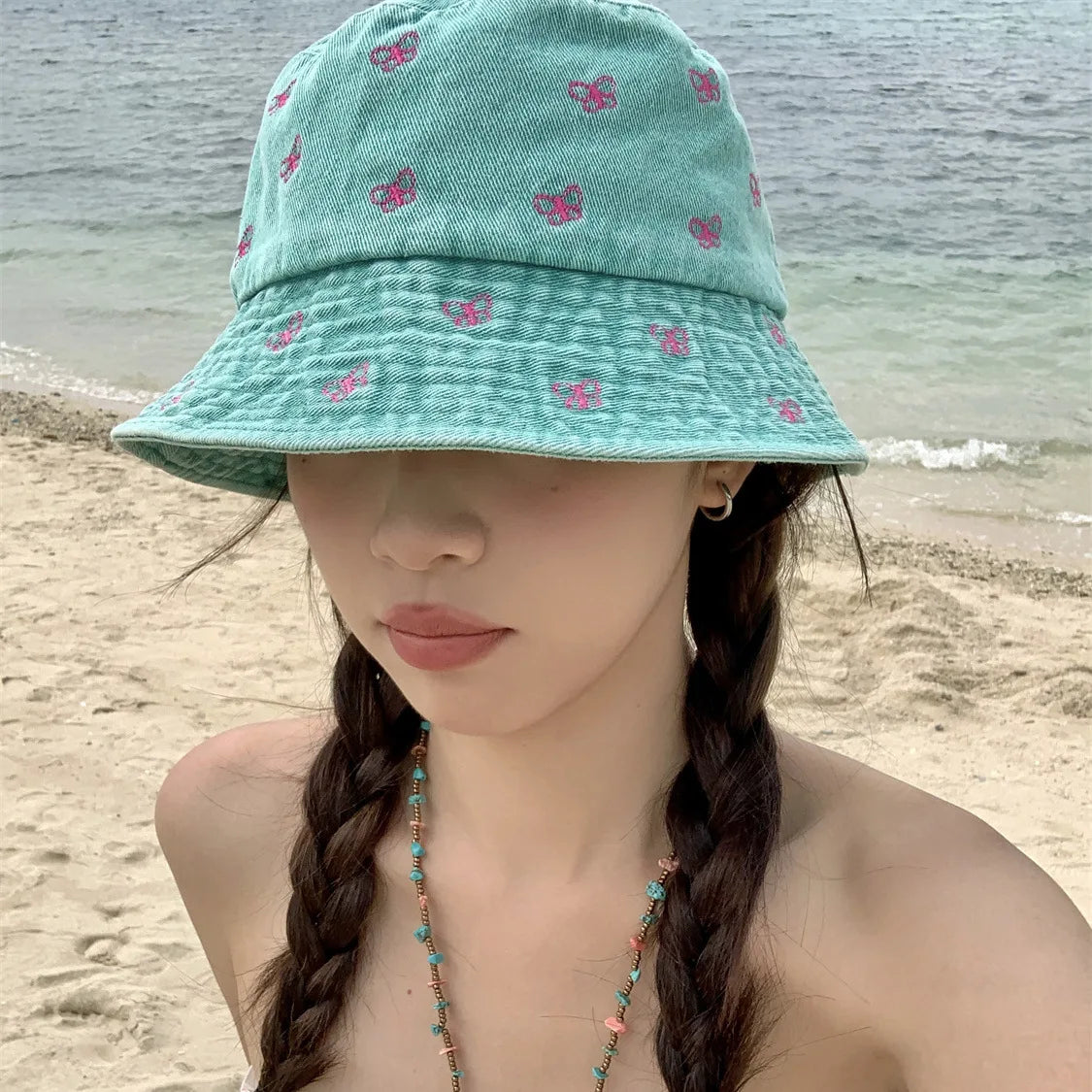 Butterfly Embroidery Bucket Hat For Women Summer Cowboy  Hat Autumn Ladies Fisherman Caps Outdoor Travel Sun Protect Hats