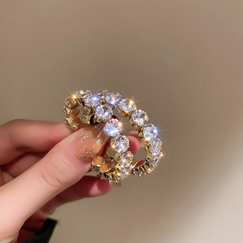Daiiibabyyy  Green Zircon C-shaped Earrings for Female Fashion Exaggerated Hoop Earrings Inlaid Rhinestone Women's Jewelry for Party