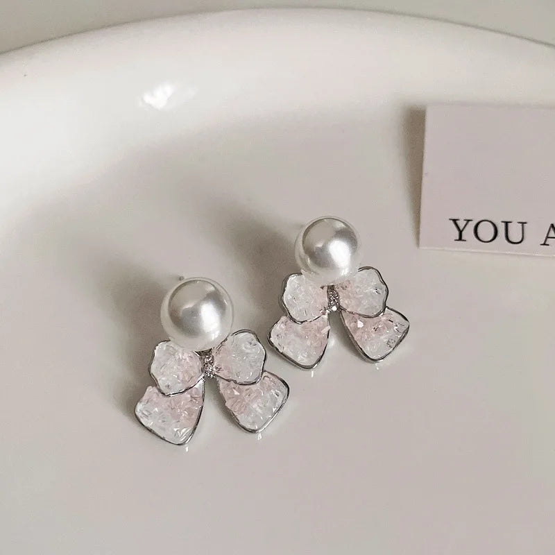 DAIIIBABYYY  -  Luxury Blue Gradient Crystal Butterfly Flower Pearl Earrings Flower Geometric Women Korean Fashion Kpop Tassel Earring