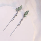 DAIIIBABYYY  -  Sweet Crystal Stone Butterfly Earrings High Sense Celebrity Style Long Tassels Show Face Thin Crystal Earrings Women's Ornament