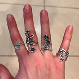 DAIIIBABYYY  -  4PCS/Set Forest Vine Leaf Flower Ring Vintage Punk Antique Carved Midi Finger Ring Women Bohemian Rings for Men Jewelry Gifts
