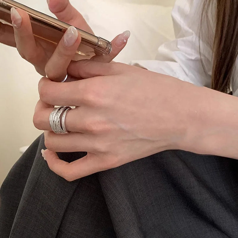 DAIIIBABYYY  -  Sparkling Zircon Multilayer Rings For Women Girls Exquisite New Fashion Simple Classic Elegant Anniversary Jewelry Gifts