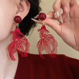 DAIIIBABYYY  -  Red Koi Fish Clip on Earrings for Women Hollow Metallic Goldfish Ear Clip Earrings with No Piercing Ear Jewelry Lucky Gifts