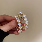 Daiiibabyyy  Green Zircon C-shaped Earrings for Female Fashion Exaggerated Hoop Earrings Inlaid Rhinestone Women's Jewelry for Party