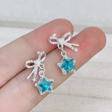Daiiibabyyy Exquisite Blue Star Shaped Crystal Stud Earrings for Women Personalized Stylish Daily Accessories Party Jewelry Birthday Gifts