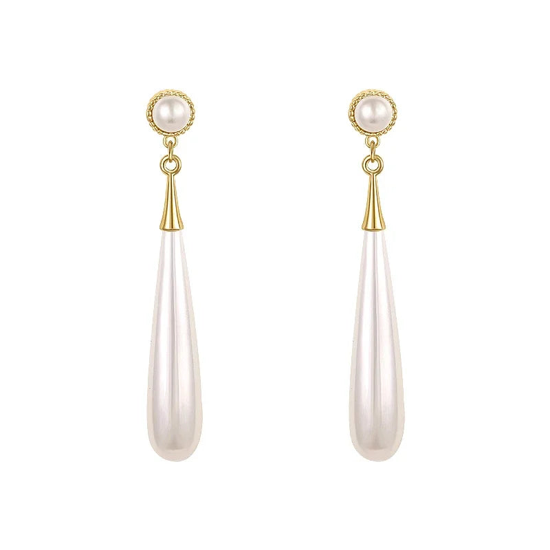 Daiiibabyyy  French Elegant Temperament Imitation Pearl Drop Shaped Long Earrings Party Premium Accessories for Womens Fashion Luxury Jewelry