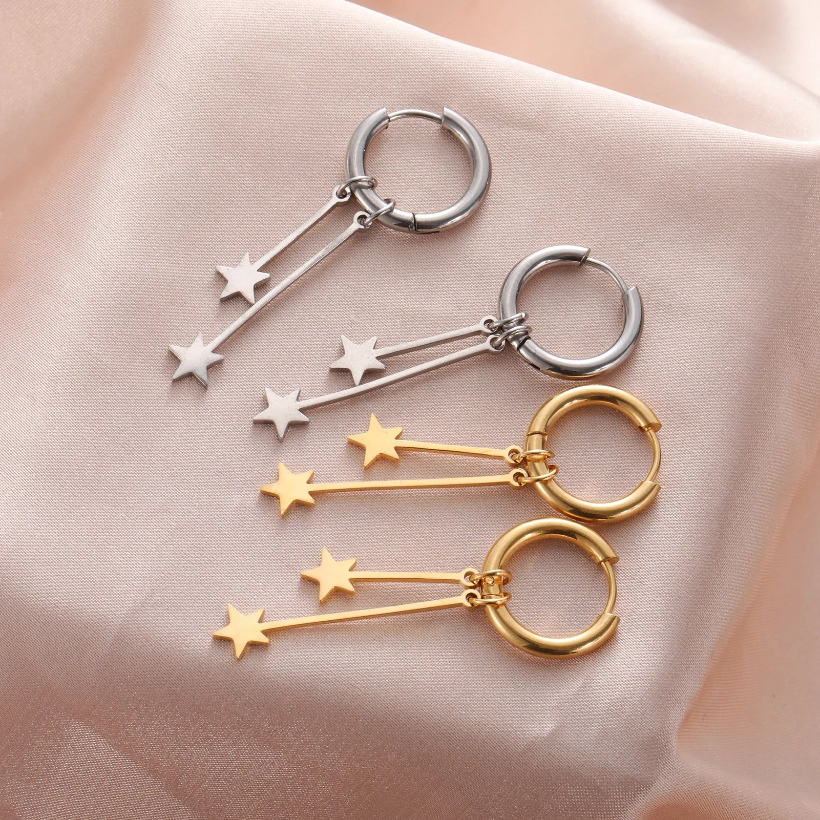 DAIIIBABYYY  -  Love Star Pendant Stainless Steel Earrings for Women's Girls Fashion Sweet Romantic Valentine's Day Gifts Jewelry Gifts