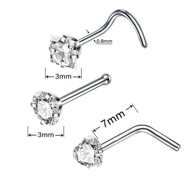 DAIIIBABYYY  -  2PC Fashion Stainless Steel Crystal Nose Septum Piercing Studs 20G Mini Nose Ring Earrings Studs Body Piering Jewelry for Women
