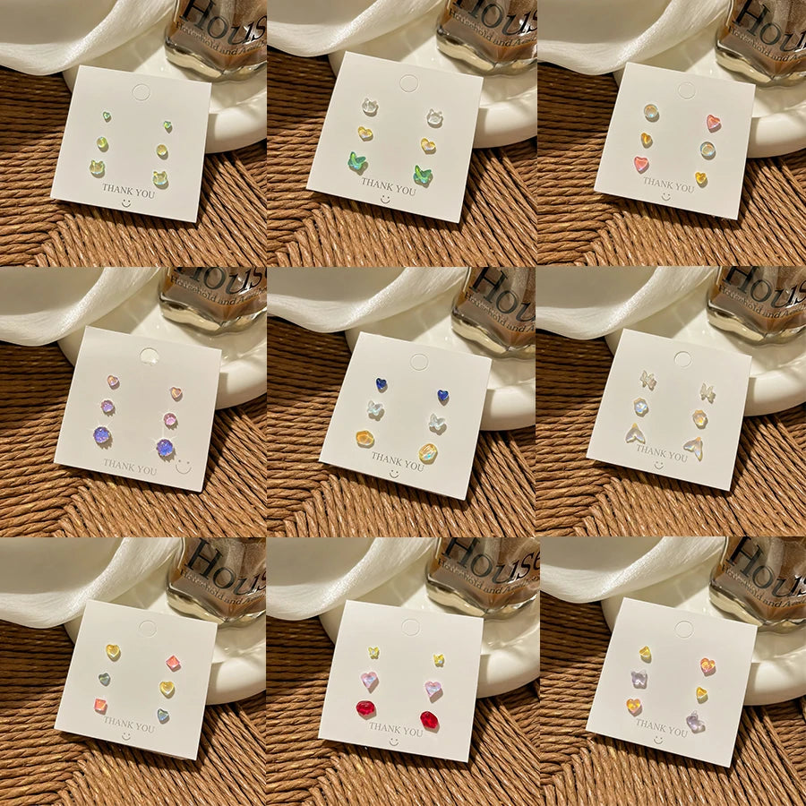 DAIIIBABYYY  -  Geometric Stud Earrings Set Women Laser Colorful Heart Round Butterfly Fish Tail Purple Earring Korean Fashion Jewelry