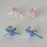 DAIIIBABYYY  -  Y2K Style Ribbon Pink Bow Ties Clip Earrings for Women Girls Sweet Cool Korean Charm Girls Ear Bone Clip Fashion Jewelry Gifts