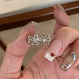 DAIIIBABYYY  -  Lace Flower Zircon Rings For Women Girls Simple Trendy Gentle Exquisite Creative Elegant Sweet Anniversary Jewelry Gifts