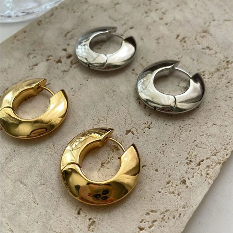 Daiiibabyyy  New Design Round Metal Hoop Earrings Simple Stylish Thick Brass Hollow Circle Earring Ear Buckle Minimalist Trend Daily Earrings