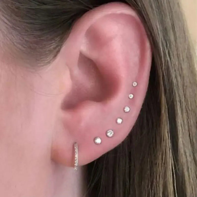 DAIIIBABYYY  -  1pc 3/4/5/6/7/8mm 3 Colors Punk Stainless Titanium Steel  Zircon Crystal Stud Earrings For Men Women Tragus Helix Body Piercing