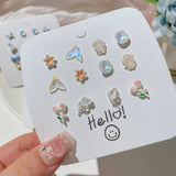DAIIIBABYYY  -  Cute Pink Heart Butterfly Cat Cartoon Stud Earrings Set for Women Fashion Girls Dreamy Bow Pearl Floral Earring Jewelry