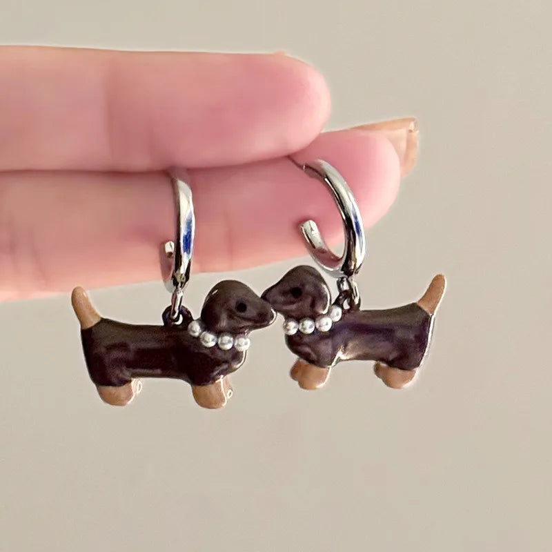 DAIIIBABYYY  -  Fashion Asymmetrical Metal Enamel Glaze Dog Drop Earrings For Women European American Style Earring Party Jewelry Gifts