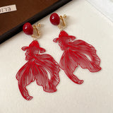 DAIIIBABYYY  -  Red Koi Fish Clip on Earrings for Women Hollow Metallic Goldfish Ear Clip Earrings with No Piercing Ear Jewelry Lucky Gifts