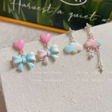 DAIIIBABYYY  -  Gradient Color Pink Blue Summer Bowknot Moon Star Pendant Earrings Set Women Korean Fashion Sweet Heart Stud Earring Jewelry