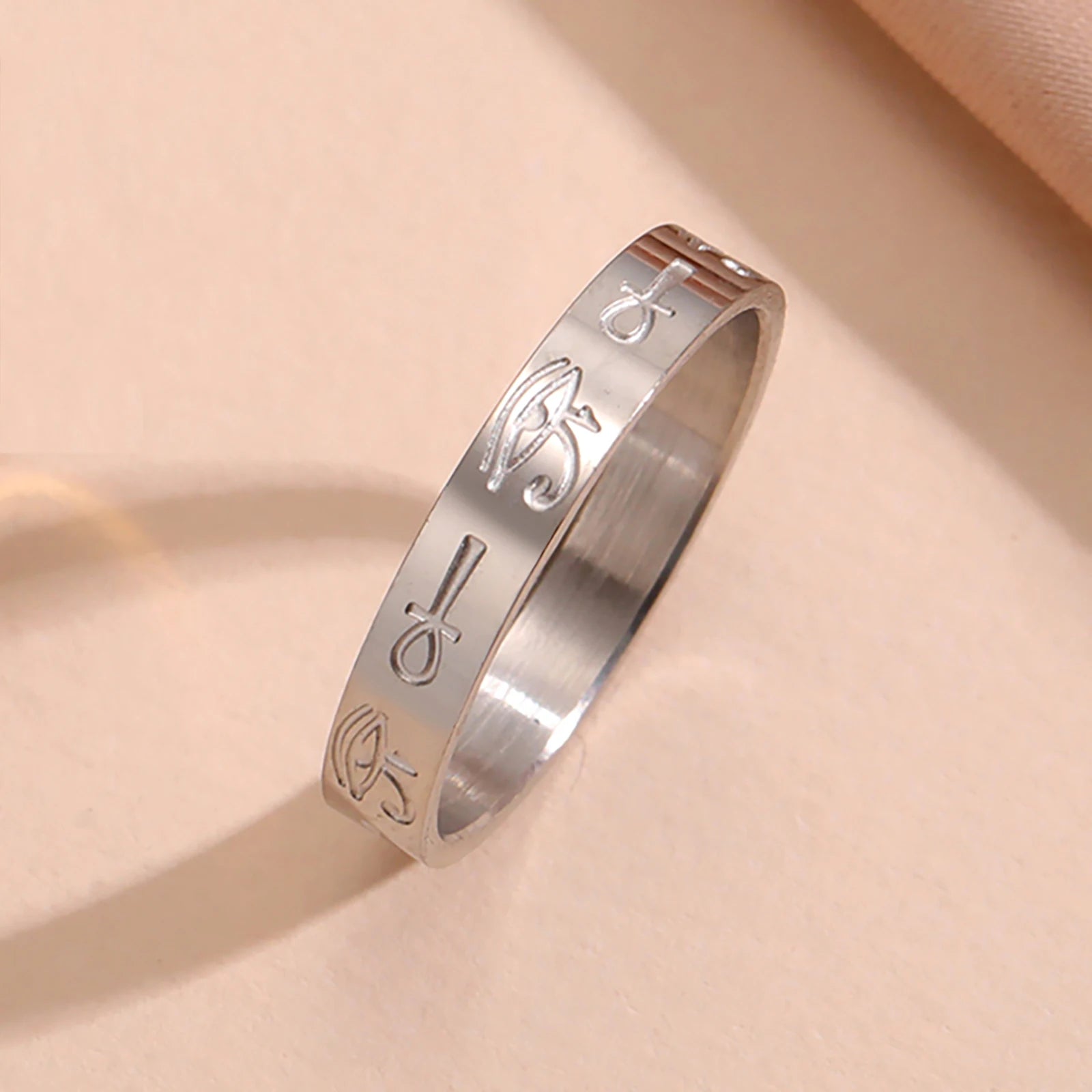 DAIIIBABYYY  -  Eye Of Ra Ankh Cross Ring Women Men Stainless Steel Egypt Wedjat Eye Protction Finger Rings Couple Jewelry Christmas Gift