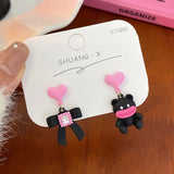 DAIIIBABYYY  -  Pink Glass Heart Butterfly Stud Earrings Set White Flower Korean Fashion Women Sweet Earring Jewelry Piercing brincos