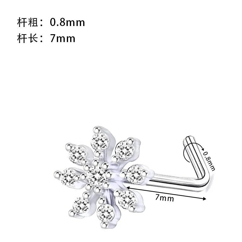 DAIIIBABYYY  -  1PC Stainless Steel Small Nose Rings Crystal Zircon Butterfly Flower Heart Nose Studs 20G Body Piercing Jewelry For Women Men