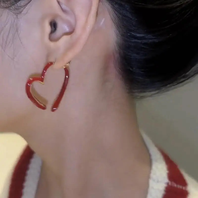 DAIIIBABYYY  -  Red Asymmetry Heart Hoop Earrings for Women Girls Punk Gothic Exaggerated Hollow Heart Drop Earring Jewelry Party Gifts