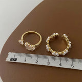 DAIIIBABYYY  -  New Korean Retro Simple Elegant Shell Pearl Love Flower Opening Rings For Women Fashion Sweet Jewelry Accessories