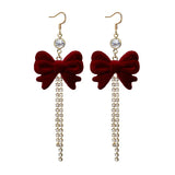 DAIIIBABYYY  -  Women New Year Christmas Wine Red Velvet Bow Earrings Korean Fashion Girls White Plush Ball Dangle Earring Jewelry Gift