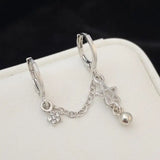 DAIIIBABYYY  -  Hiphop Punk Rhinestone Star Chain Double Ear Hole Fashion Silver Color Round Bead Pendant Hoop Earrings Y2K Fashion Jewelry Gift