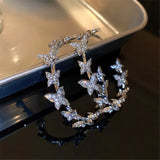 Daiiibabyyy  Butterfly Hoop Earrings for Woman Geometric Rhinestones Earrings Party Women Jewelry Gifts