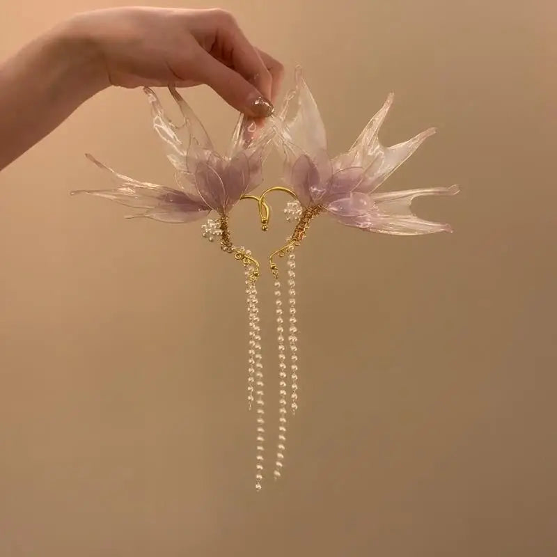 DAIIIBABYYY  -  Summer Sweet Fairy Cosplay Hanfu Accessories Female Mermaid Earrings Ear Hook Elf Tassel Hair Accessories Photography Props