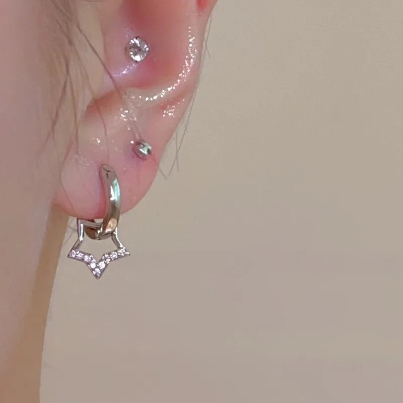 DAIIIBABYYY  -  Crystal Star Drop Earrings for Women Girls Fashion Zircon Silver Color Five Pointed Star Ear Buckle Party Y2K Jewelry Gift