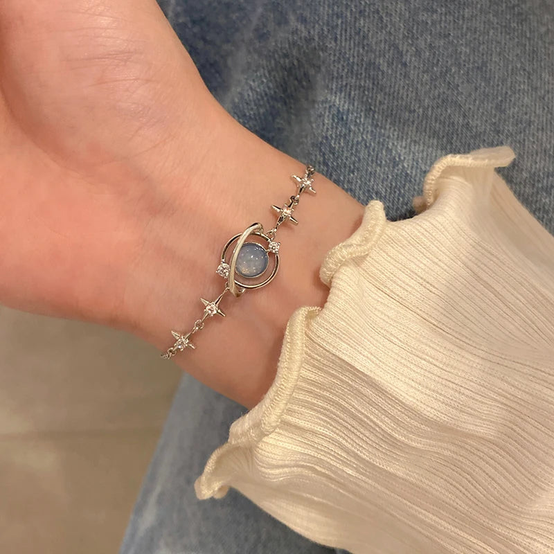 Daiiibabyyy Fashion Planet Bracelet for Women Charm Luxury Moonstone Crystal Stars Bracelet Girls Fine Jewelry Bracelet Women Jewelry Gift