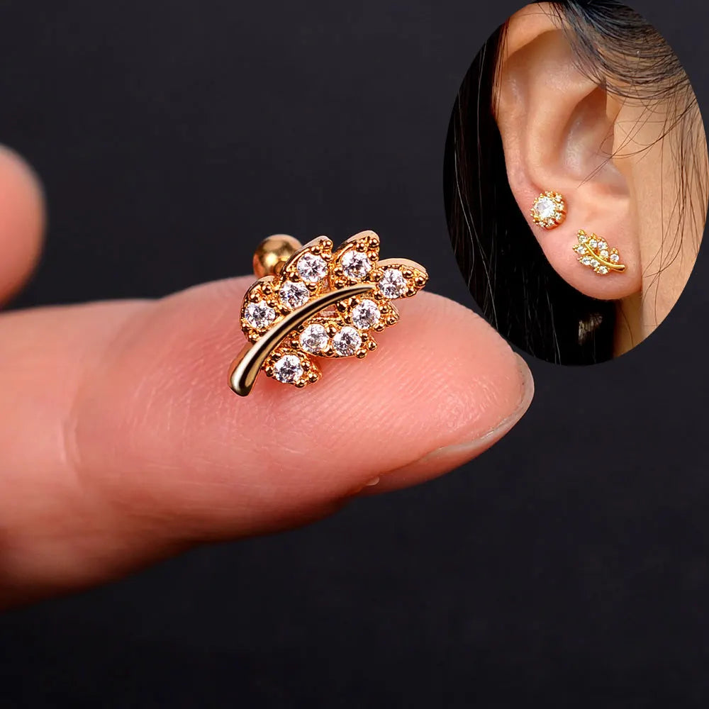 DAIIIBABYYY  -  1pcs New Style Stainless Steel Ear Piercing Cz Stud Earrings Snake Moon Round Ball Arc Cartilage Helix Conch Screw Back Earring