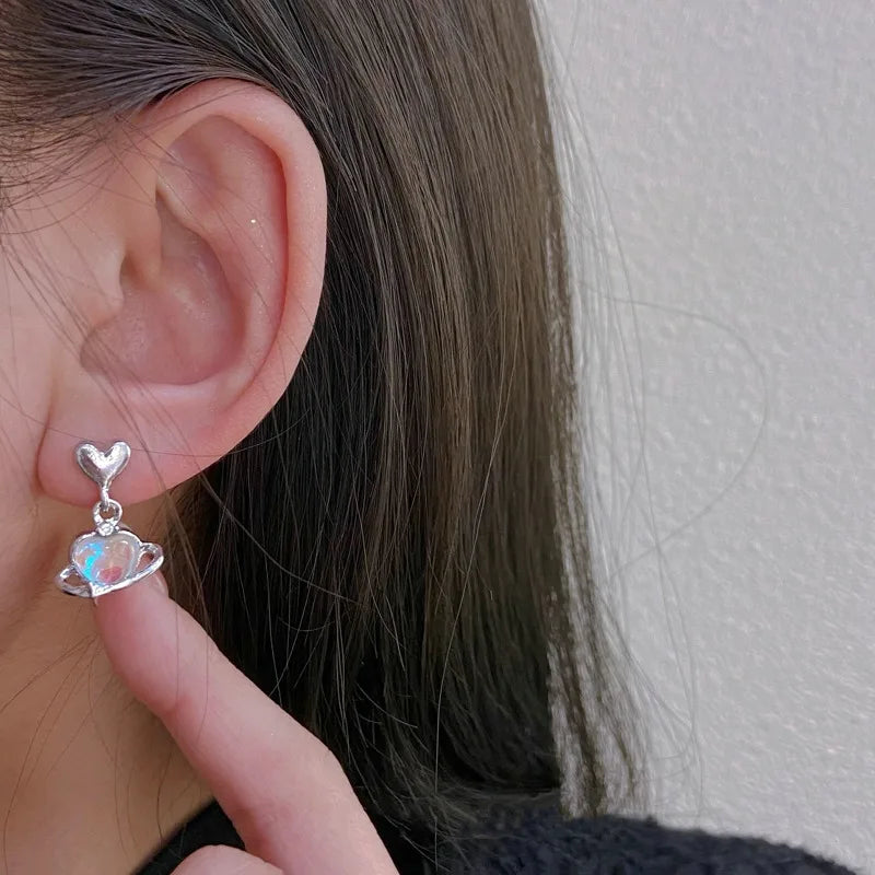 DAIIIBABYYY  -  Korean Fashion Rhinestone Planet Heart Drop Earring Y2K Sweet Cool Girls Fantasy Color Earrings Women Jewelry Party Gifts