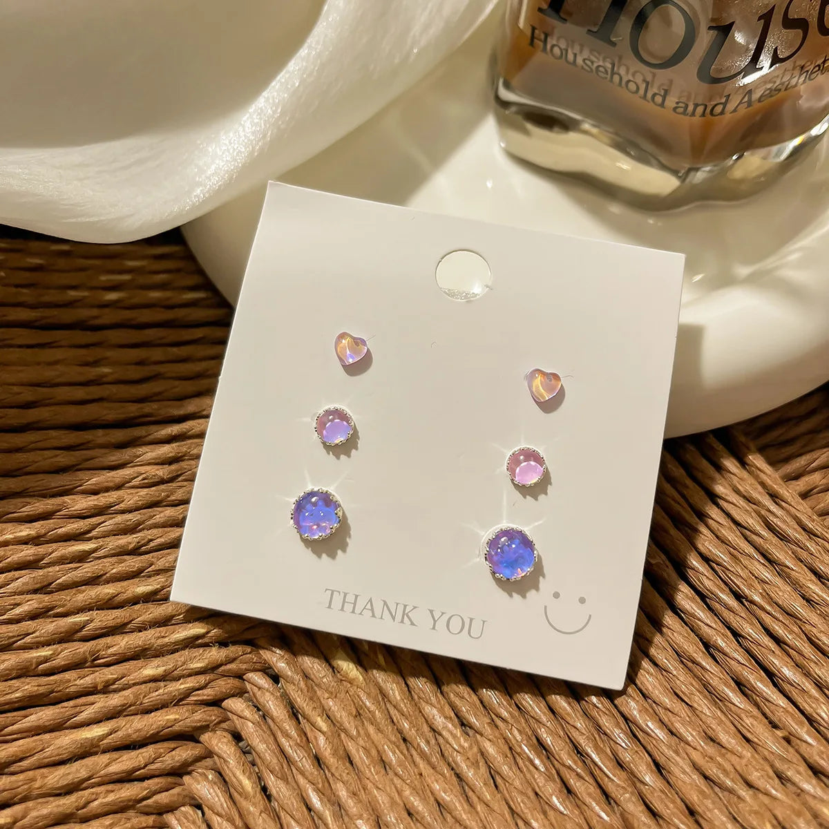 DAIIIBABYYY  -  Geometric Stud Earrings Set Women Laser Colorful Heart Round Butterfly Fish Tail Purple Earring Korean Fashion Jewelry