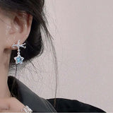 DAIIIBABYYY  -  Korean Fashion Blue Zircon Star Stud Earrings for Women Creative Shiny Rhinestone Bowknot Earrings Sweet Girls Jewelry Gifts