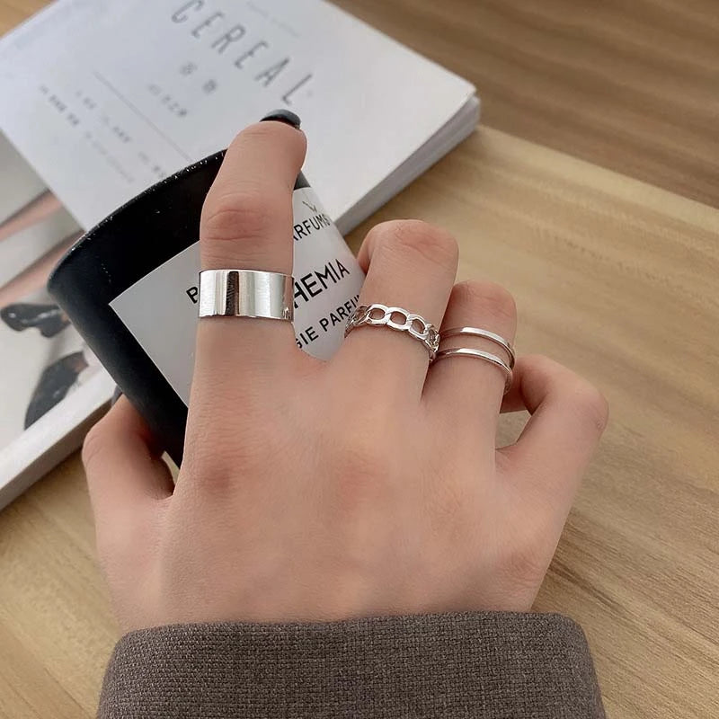 DAIIIBABYYY  -   Punk 3Pcs/set Fashion Design Round Silver Color Rings Set for Women Handmade Geometry Finger Ring Sets Female Jewelry Gift