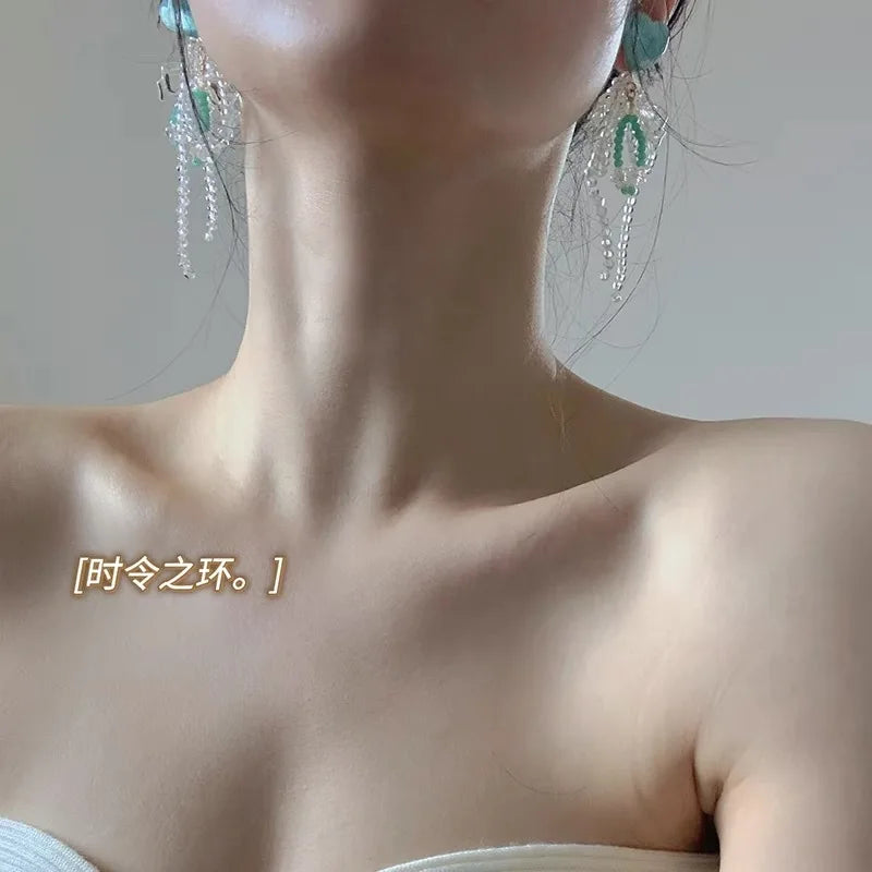 DAIIIBABYYY  -  Blue ice cream love beaded tassel earrings fashion handmade sweet bow earrings