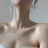 DAIIIBABYYY  -  Blue ice cream love beaded tassel earrings fashion handmade sweet bow earrings