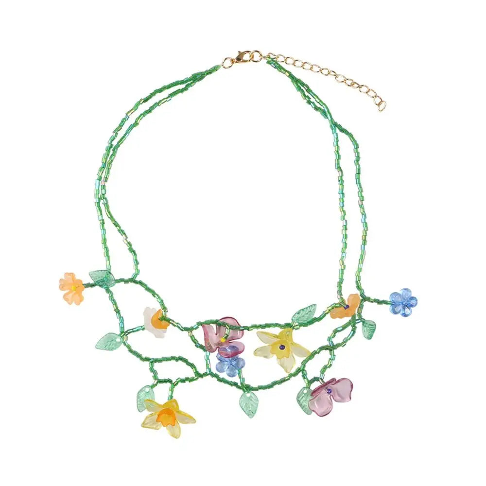 DAIIIBABYYY  -  Handmade Resin Flower Necklace Korean Style Jewelry Accessories Beaded Dangle Earring Tassel Minority Design Asymmetric Earrings