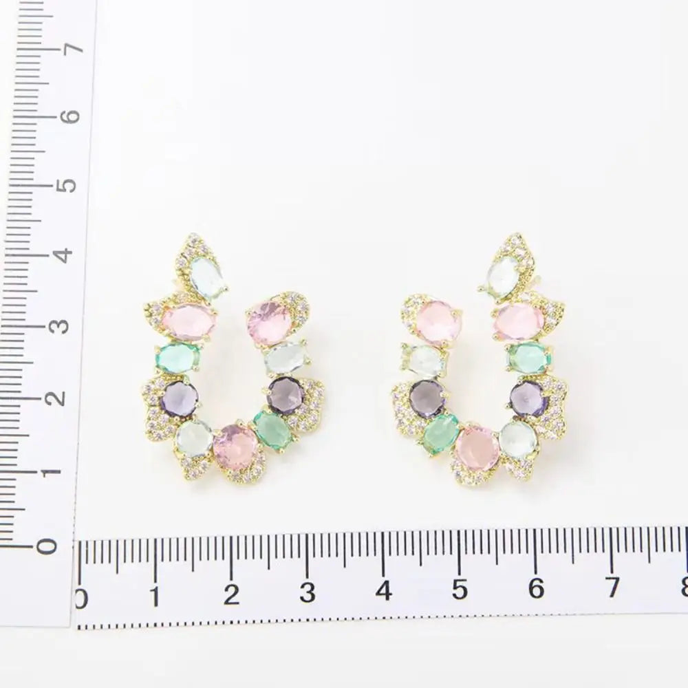 DAIIIBABYYY  -  Korean Style Big Flower Stud Earrings Big Crystal Exquisite Zircon Stone Earrings Fashion Jewelry Rhinestone Earrings Wedding