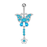 DAIIIBABYYY  -  Fashion Crystal Stainless Steel Flower Butterfly Belly Piercing for Women Silver Color Belly Button Rings Body Jewelry