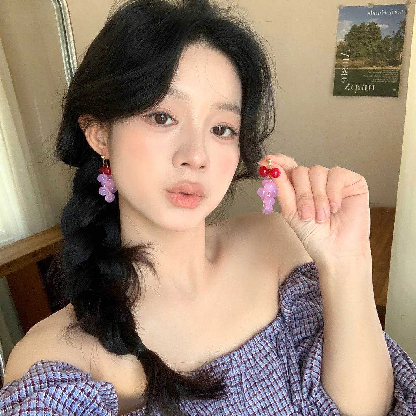 Daiiibabyyy  Sweet Bohemia Earrings Fruit Dangle Earring Korean Style Acrylic Grape Earrings Cute Jewelry Accessories Beads Earrings Summer