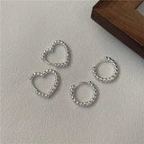 DAIIIBABYYY  -  Simple Silver Color Round Bead Heart-Shaped Circular Ear Buckle Fashion Small Versatile Earrings Women's Jewelry