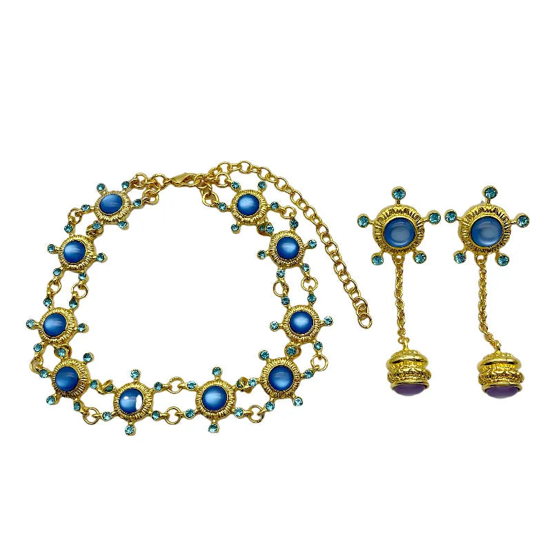 DAIIIBABYYY  -  Retro palace exquisite gem necklace long earrings