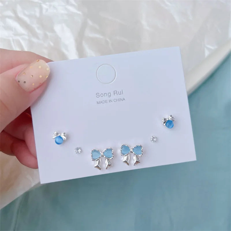 DAIIIBABYYY  -  Korean Fashion Pink Blue Tulip Flower Stud Earrings Set Women Y2K Kpop Butterfly Heart Floral Earring Jewelry Gift