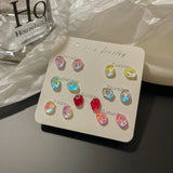 DAIIIBABYYY  -  Colorful Fairy Heart Stone Butterfly Moon Star Stud Earrings Set Women Y2K Sparkling Fashion Week 7 Days Earring Jewelry Gift